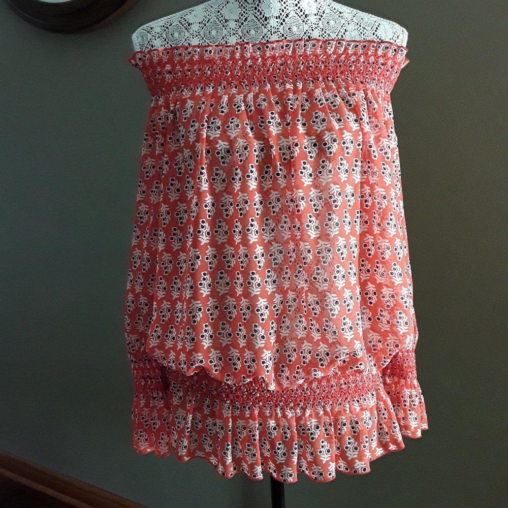 Tory Burch orange off shoulder leaf print blouse